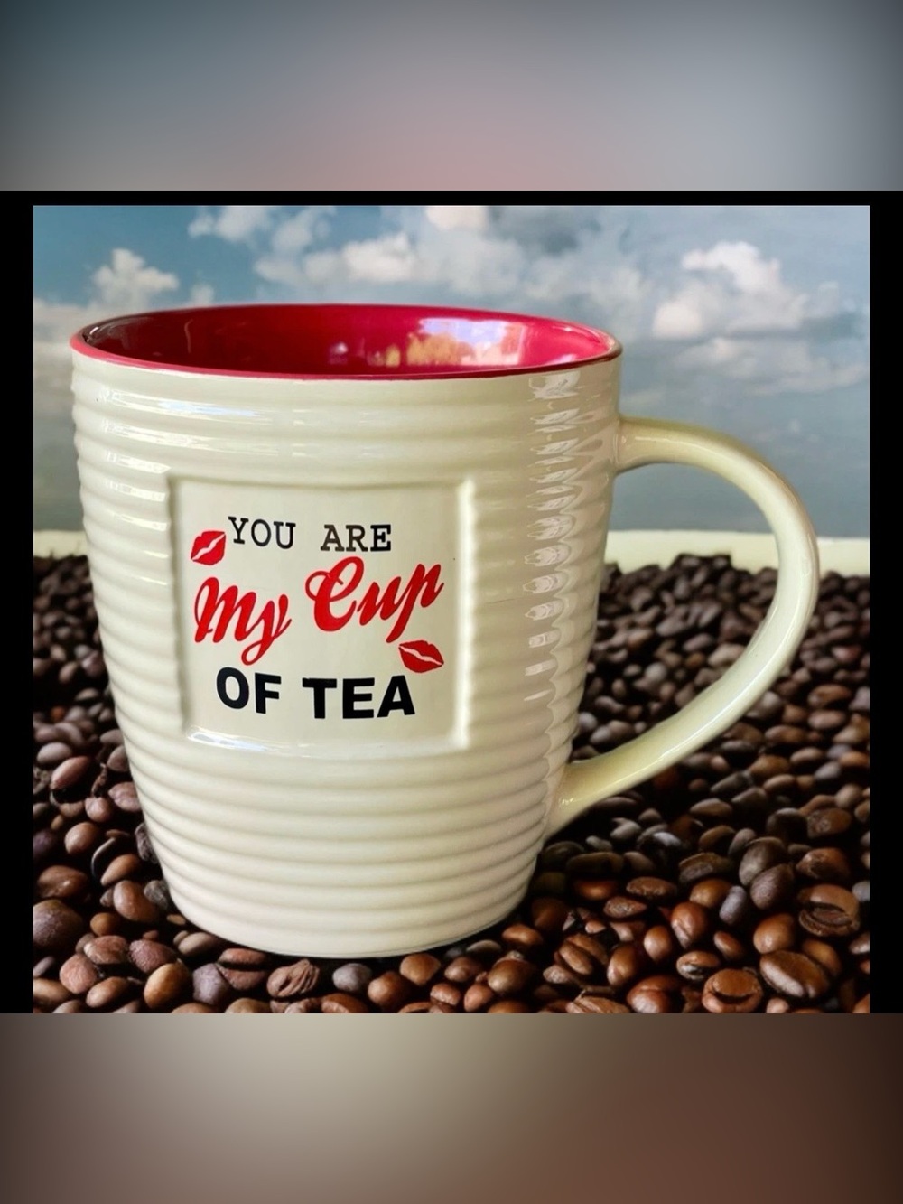 The Old Pottery Co. “You Are My Cup of Tea” Glazed Ribbed Clay Coffee Mug EUC